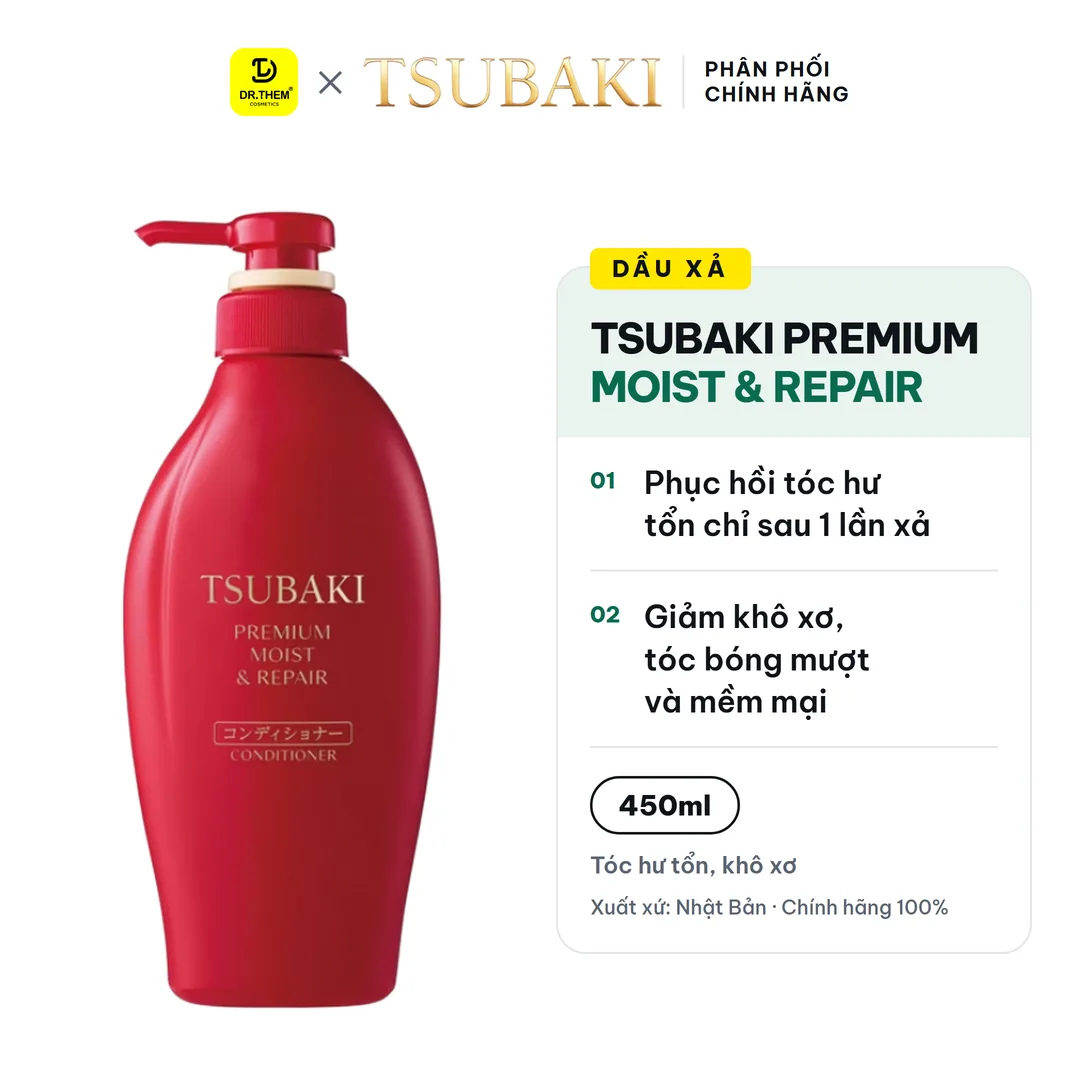 Dầu Xả Tsubaki Premium Moist & Repair Conditioner Phục Hồi Và Bóng Mượt Cho Tóc Hư Tổn Khô Xơ 450ml (Xả Đỏ)