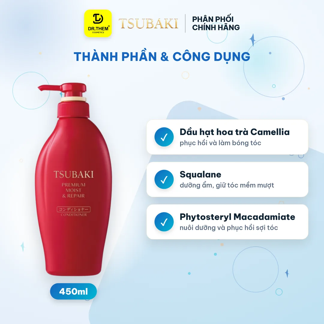 Dầu Xả Tsubaki Premium Moist & Repair Conditioner Phục Hồi Và Bóng Mượt Cho Tóc Hư Tổn Khô Xơ 450ml (Xả Đỏ) 2