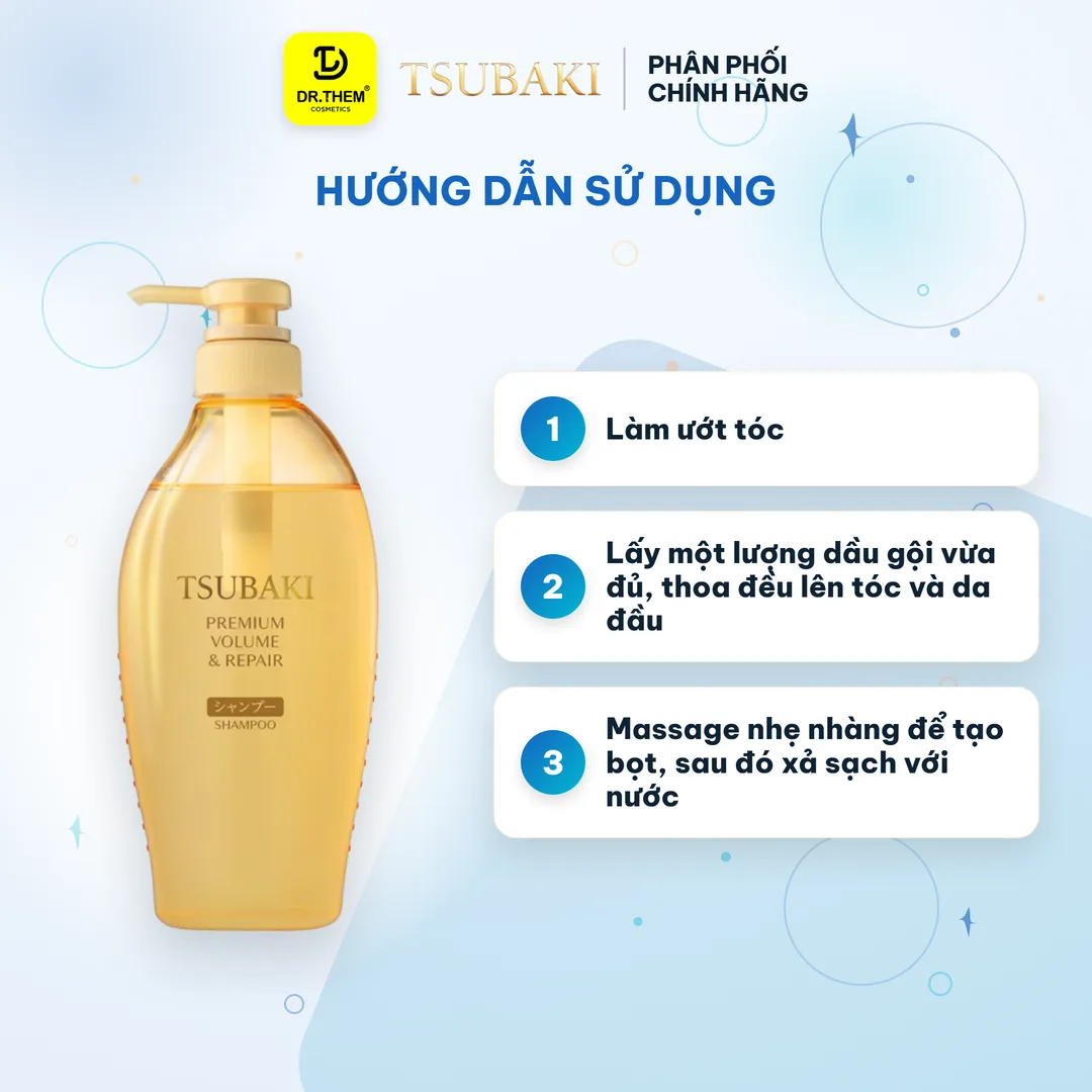 Dầu Gội Tsubaki Premium Volume & Repair Shampoo Phục Hồi Và Bồng Bềnh Cho Tóc Hư Tổn 450ml (Gội Vàng) 3
