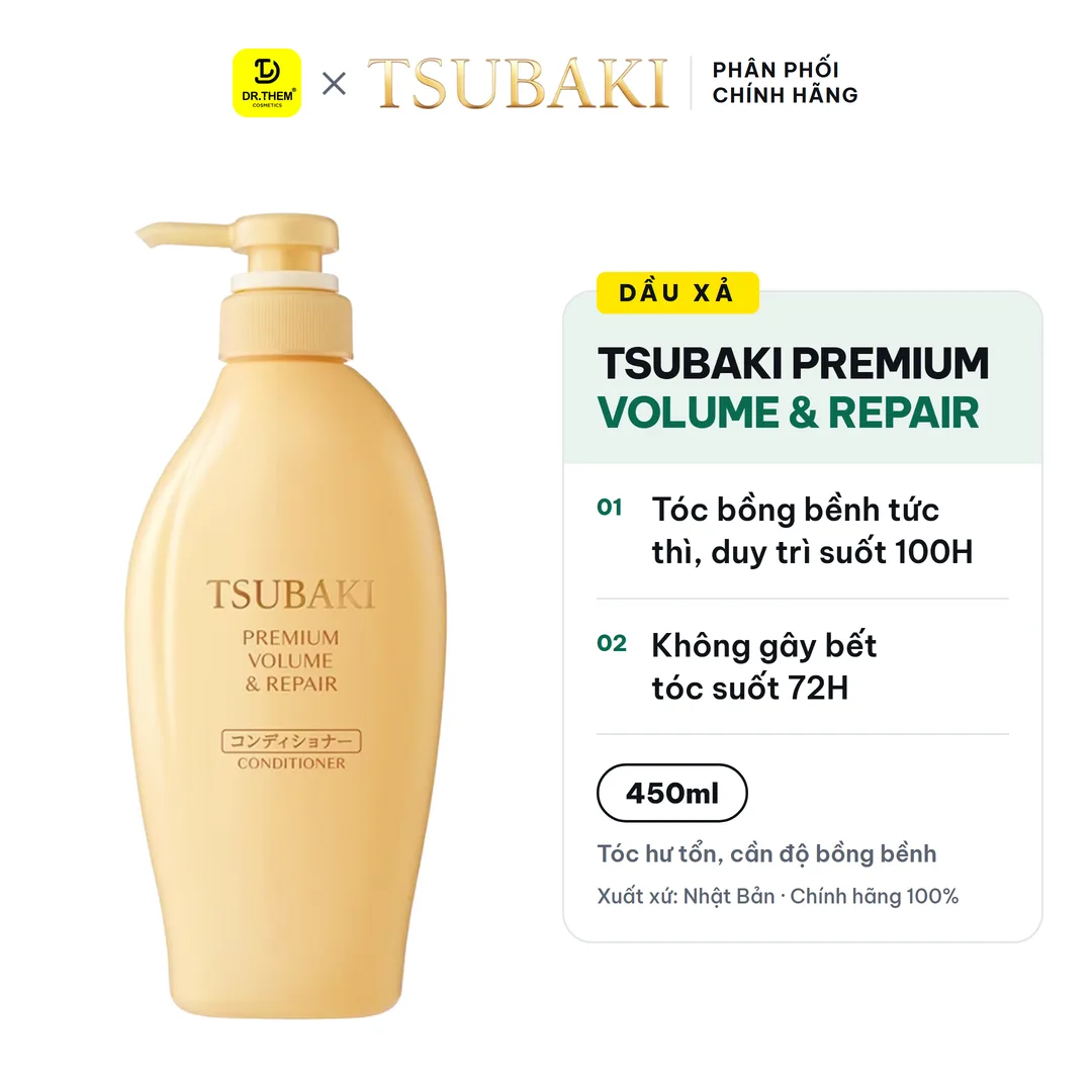 Dầu Xả Tsubaki Premium Volume & Repair Conditioner Phục Hồi Và Bồng Bềnh Cho Tóc Hư Tổn 450ml (Xả Vàng)