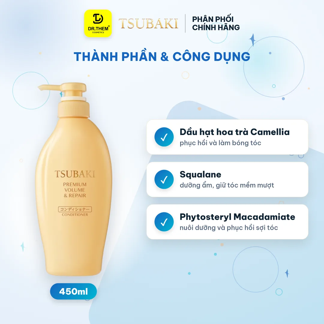 Dầu Xả Tsubaki Premium Volume & Repair Conditioner Phục Hồi Và Bồng Bềnh Cho Tóc Hư Tổn 450ml (Xả Vàng) 2