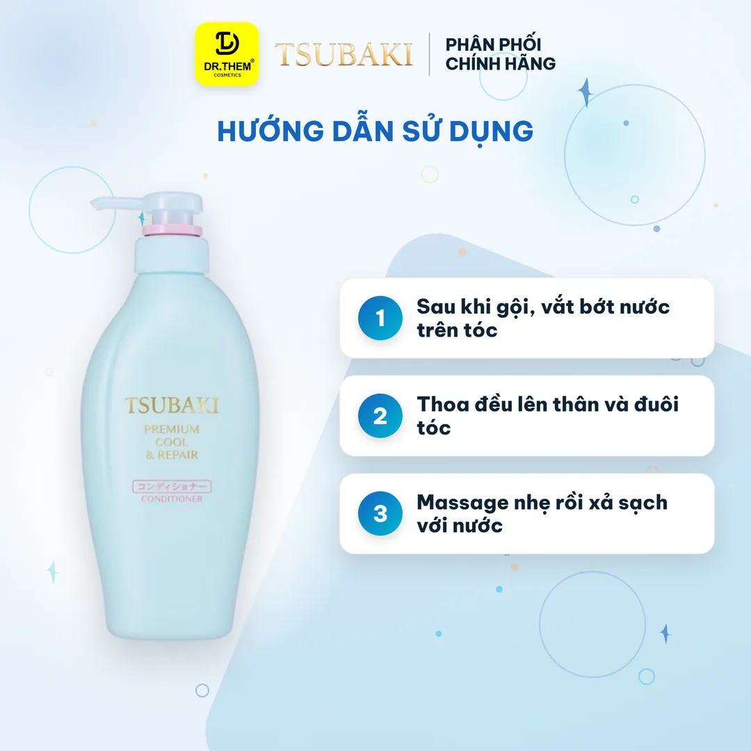 Dầu Xả Tsubaki Premium Cool & Repair Conditioner Phục Hồi, Sạch Dầu Và Mát Lạnh Cho Tóc Hư Tổn 450ml (Xả Xanh) 3