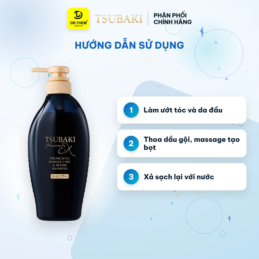 Dầu Gội Tsubaki Premium EX Damage Care & Repair Shampoo Phục Hồi Chuyên Sâu Cho Tóc Uốn Duỗi Nhuộm 450ml (Gội Đen) 3