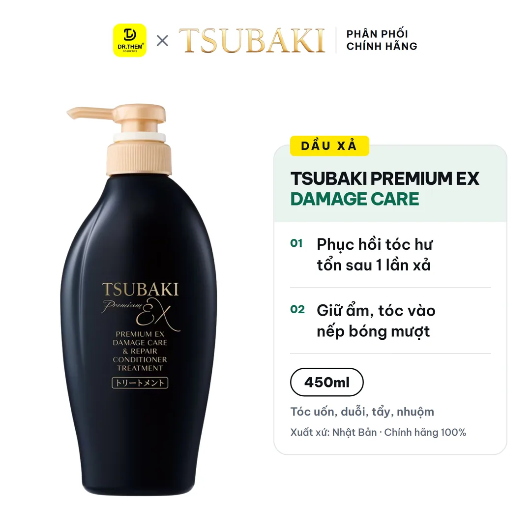 Dầu Xả Tsubaki Premium EX Damage Care & Repair Conditioner Phục Hồi Chuyên Sâu Cho Tóc Uốn Duỗi Nhuộm 450ml (Xả đen)