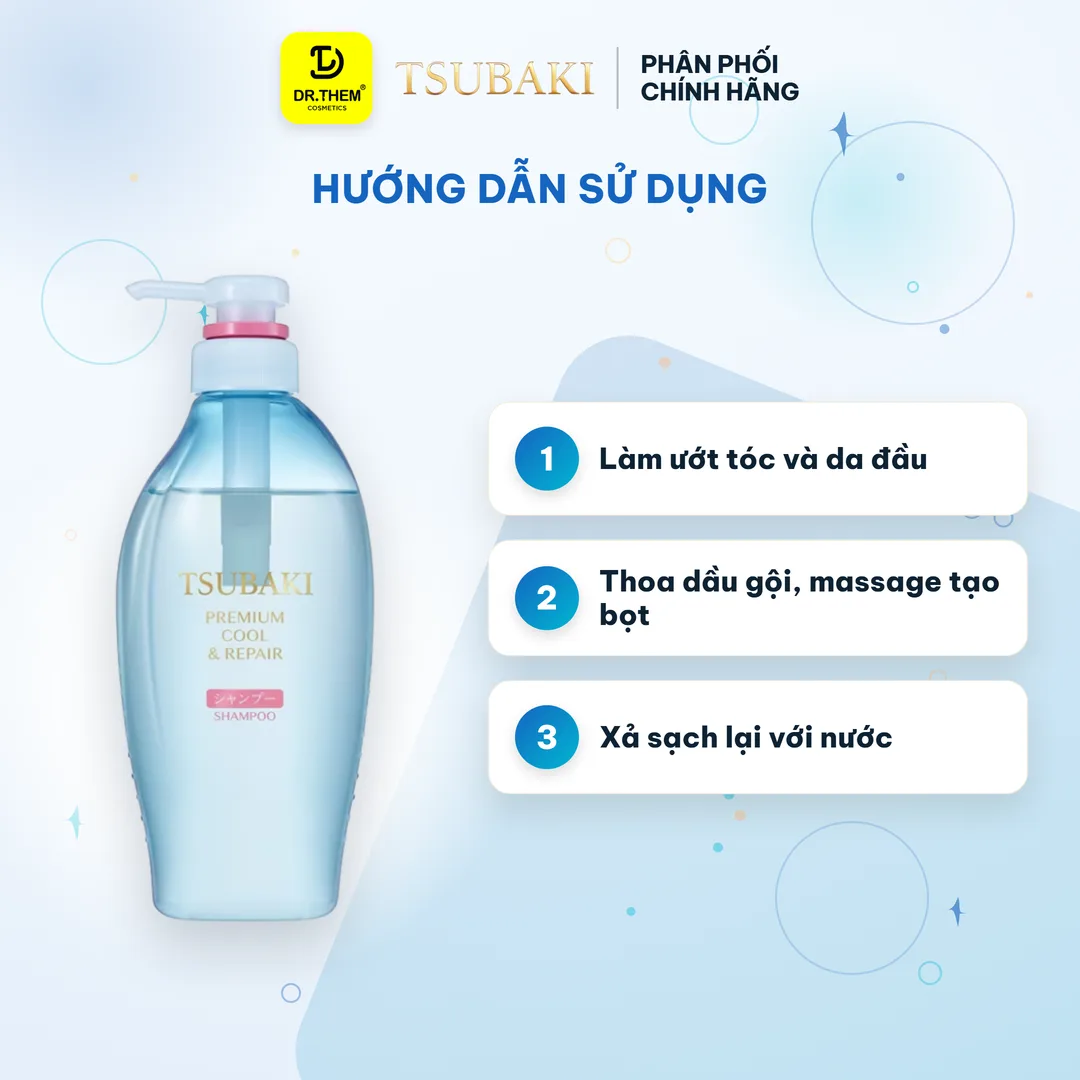 Dầu Gội Tsubaki Premium Cool & Repair Shampoo Phục Hồi, Sạch Dầu Và Mát Lạnh Cho Tóc Hư Tổn 450ml (Gội Xanh) 3