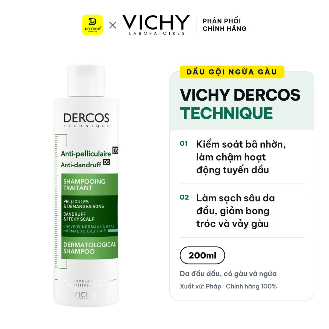 Dầu Gội Vichy Dercos Technique Anti Dandruff Advanced Action Hỗ Trợ Giảm Gàu Cho Da Đầu Dầu 50ml 200ml