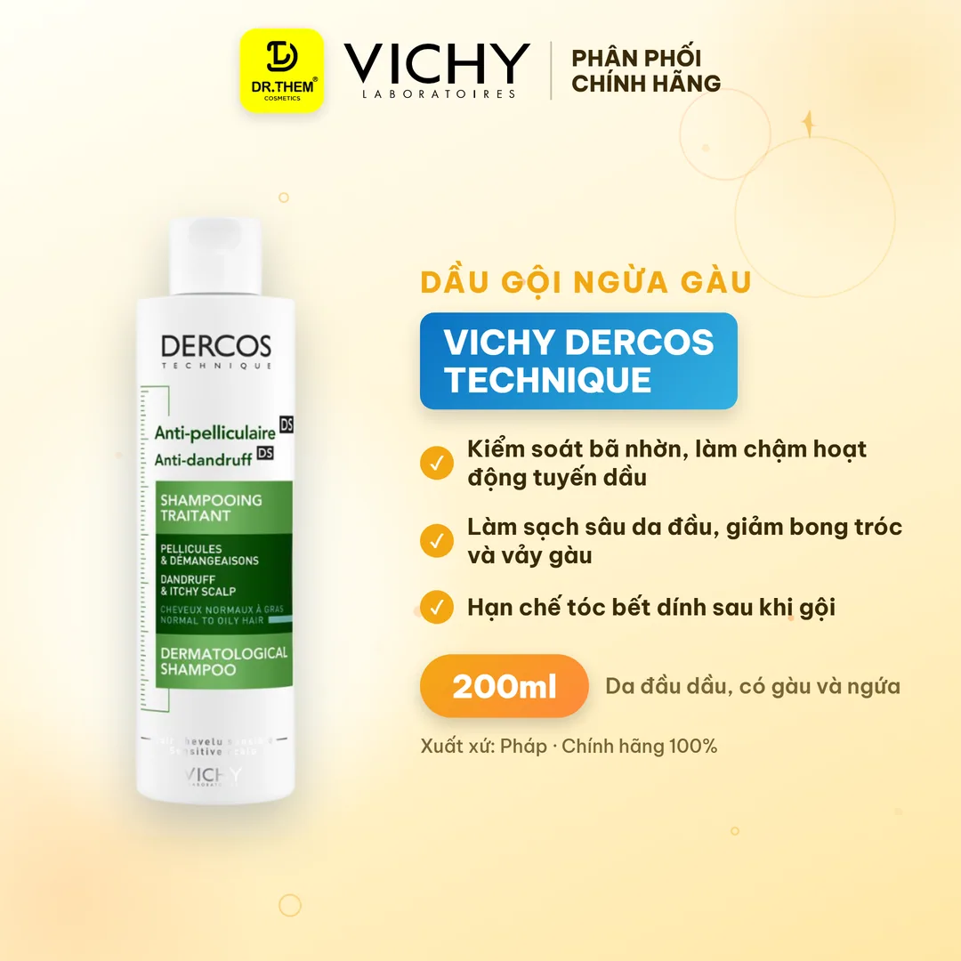 Dầu Gội Vichy Dercos Technique Anti Dandruff Advanced Action Hỗ Trợ Giảm Gàu Cho Da Đầu Dầu 50ml 200ml