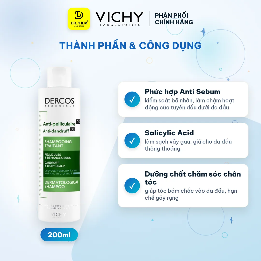 Dầu Gội Vichy Dercos Technique Anti Dandruff Advanced Action Hỗ Trợ Giảm Gàu Cho Da Đầu Dầu 50ml 200ml 7