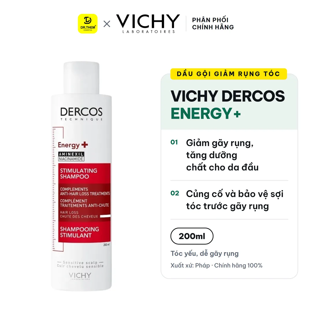 Dầu Gội Vichy Dercos Energy+ Aminexil Stimulating Shampoo Hỗ Trợ Giảm Gãy Rụng Tóc 200ml