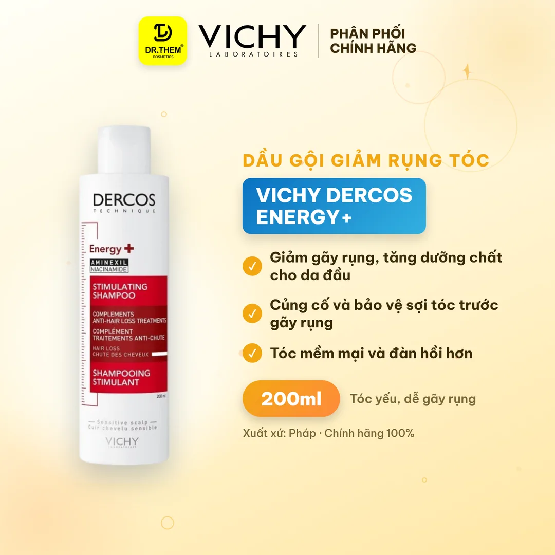 Dầu Gội Vichy Dercos Energy+ Aminexil Stimulating Shampoo Hỗ Trợ Giảm Gãy Rụng Tóc 200ml
