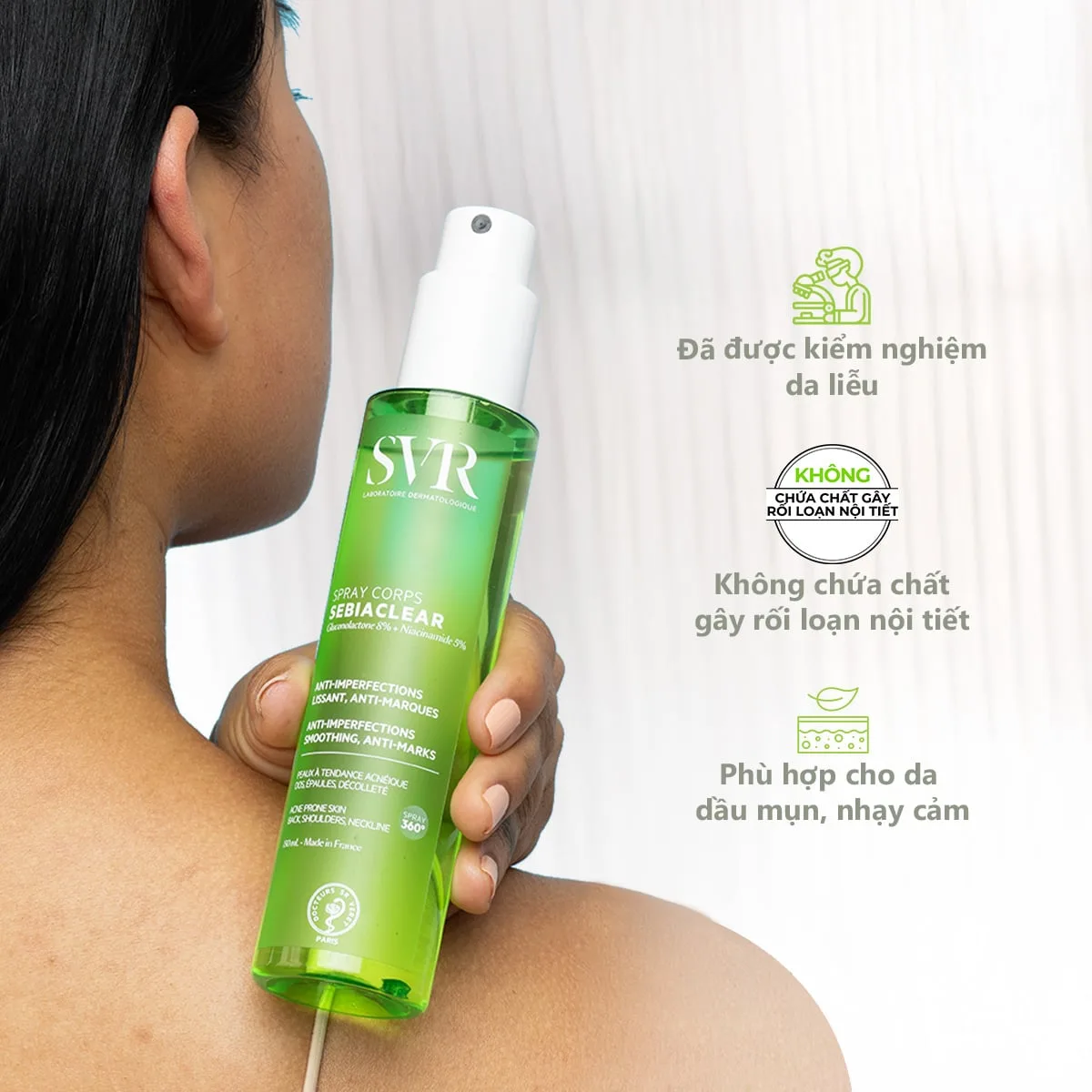Xịt Hỗ Trợ Giảm Mụn Lưng Và Cơ Thể SVR Sebiaclear Spray Corps Hỗ Trợ Mờ Thâm Kiềm Dầu 150ml 4