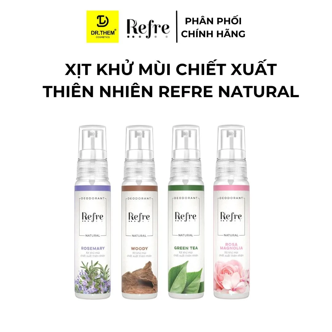 Xịt Khử Mùi Refre Natural Chiết Xuất Thiên Nhiên Khử Mùi Giảm Tiết Mồ Hôi 48H Không Cồn Không Paraben 30ml