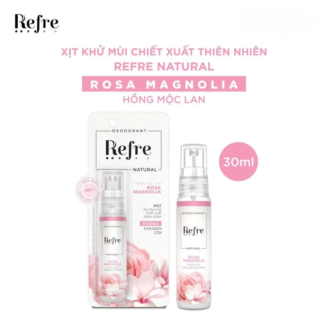 Xịt Khử Mùi Refre Natural Chiết Xuất Thiên Nhiên Khử Mùi Giảm Tiết Mồ Hôi 48H Không Cồn Không Paraben 30ml 5