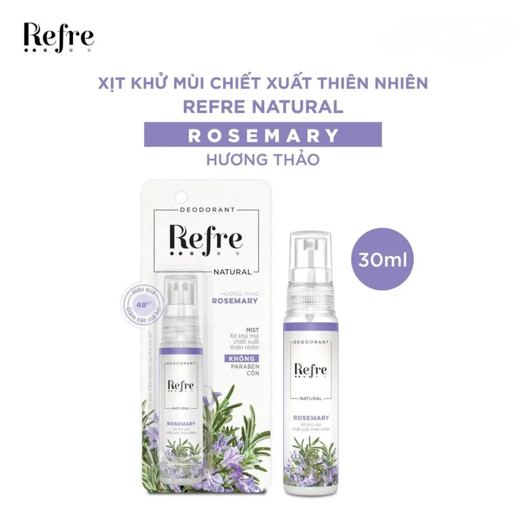 Xịt Khử Mùi Refre Natural Chiết Xuất Thiên Nhiên Khử Mùi Giảm Tiết Mồ Hôi 48H Không Cồn Không Paraben 30ml 6