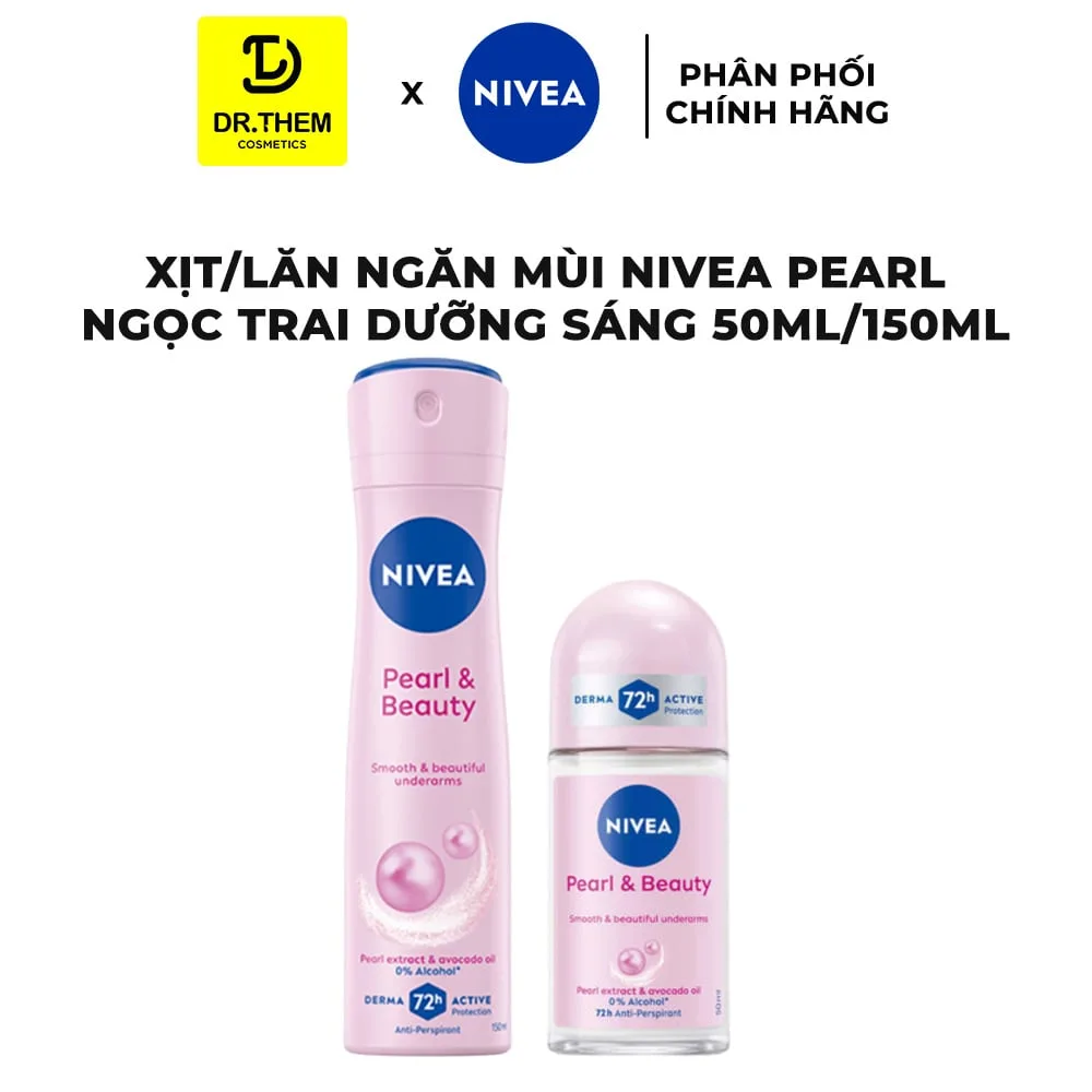 Xịt Lăn Khử Mùi Nivea Pearl And Beauty Chiết Xuất Ngọc Trai Dưỡng Sáng Mềm Mịn Ngăn Mùi 72 Giờ 50ml/150ml