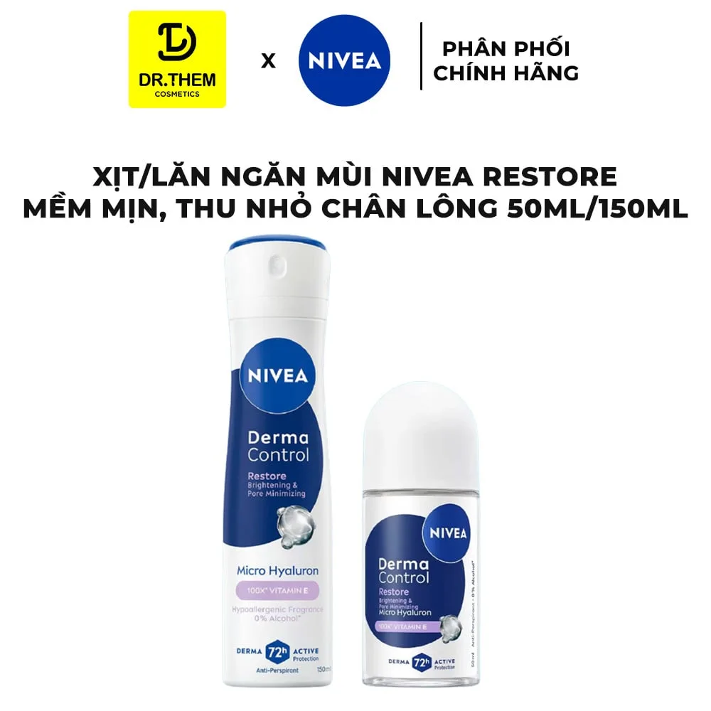 Xịt Lăn Ngăn Mùi Nivea Derma Control Restore Hỗ Trợ Phục Hồi Hàng Rào Da Thu Nhỏ Lỗ Chân Lông 50ml/150ml