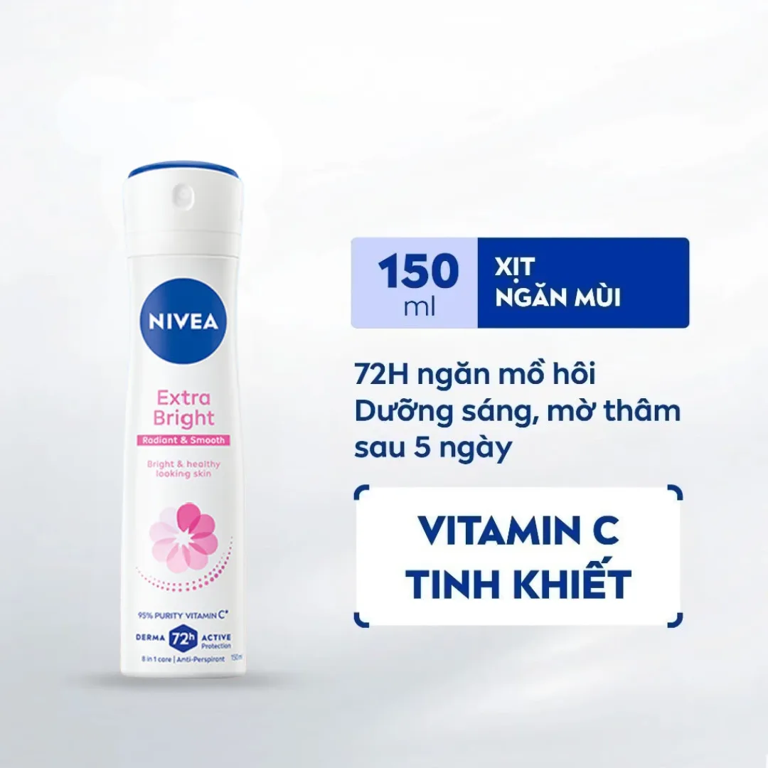 Xịt Lăn Ngăn Mùi Nivea Extra Bright Vitamin C Dưỡng Sáng Mịn Hỗ Trợ Giảm Thâm Sạm Ngăn Mùi 72 Giờ 50ml/150ml 2