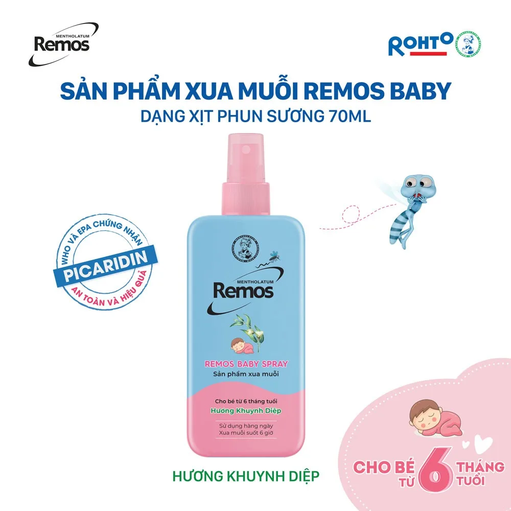 Xịt Xua Muỗi Rohto Remos Picaridin Và Tinh Dầu Thiên Nhiên Xua Đuổi Muỗi Côn Trùng Cho Bé Và Người Lớn 70ml/150ml 2