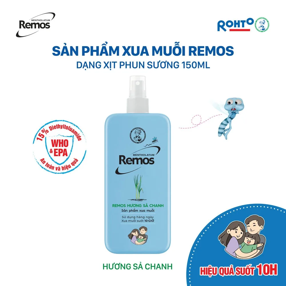 Xịt Xua Muỗi Rohto Remos Picaridin Và Tinh Dầu Thiên Nhiên Xua Đuổi Muỗi Côn Trùng Cho Bé Và Người Lớn 70ml/150ml 4