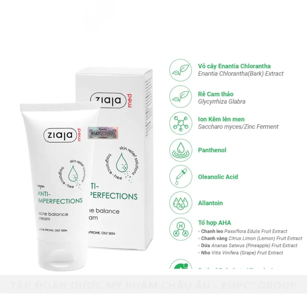 Kem Dưỡng Ziaja Med Anti-Imperfections Acne Balance Cream Hỗ Trợ Giảm Mụn Kiềm Dầu Cấp Ẩm Cho Da Mụn 50ml 4