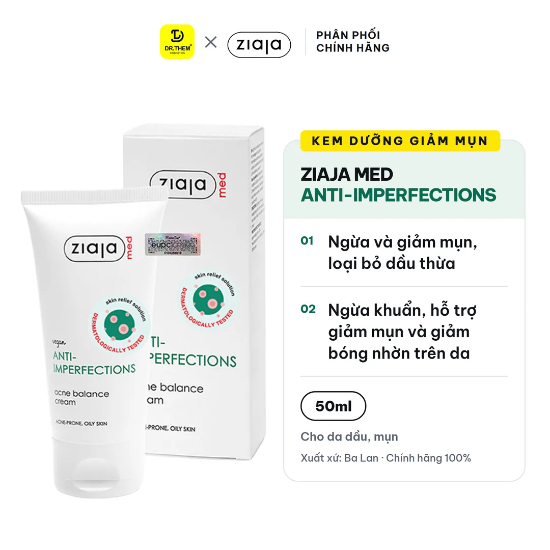 Kem Dưỡng Ziaja Med Anti-Imperfections Acne Balance Cream Hỗ Trợ Giảm Mụn Kiềm Dầu Cấp Ẩm Cho Da Mụn 50ml 2