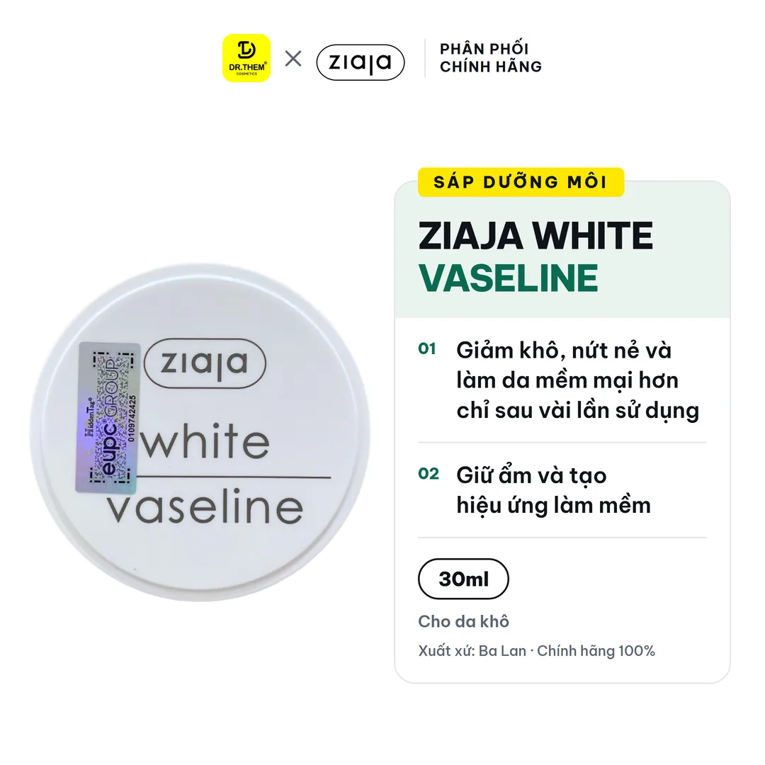 Sáp Dưỡng Môi Ziaja White Vaseline Dưỡng Ẩm Làm Mềm Giảm Khô Nứt Nẻ Cho Môi Và Vùng Da Khô 30ml – ảnh sản phẩm