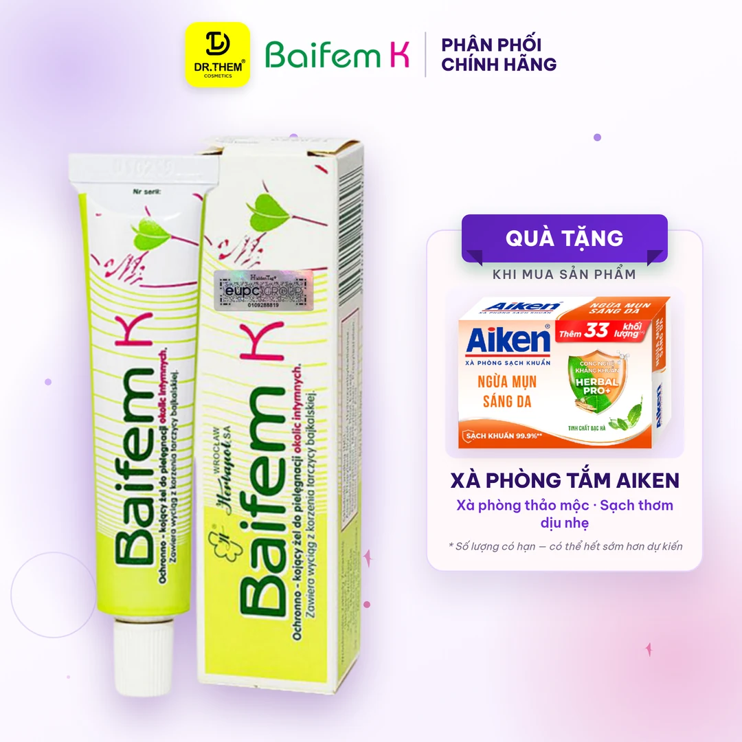 Gel Bôi Da Baifem K Chiết Xuất Hoàng Cầm Làm Dịu Da Bảo Vệ Da Giảm Kích Ứng Mẩn Đỏ Cho Da Nhạy Cảm 15g