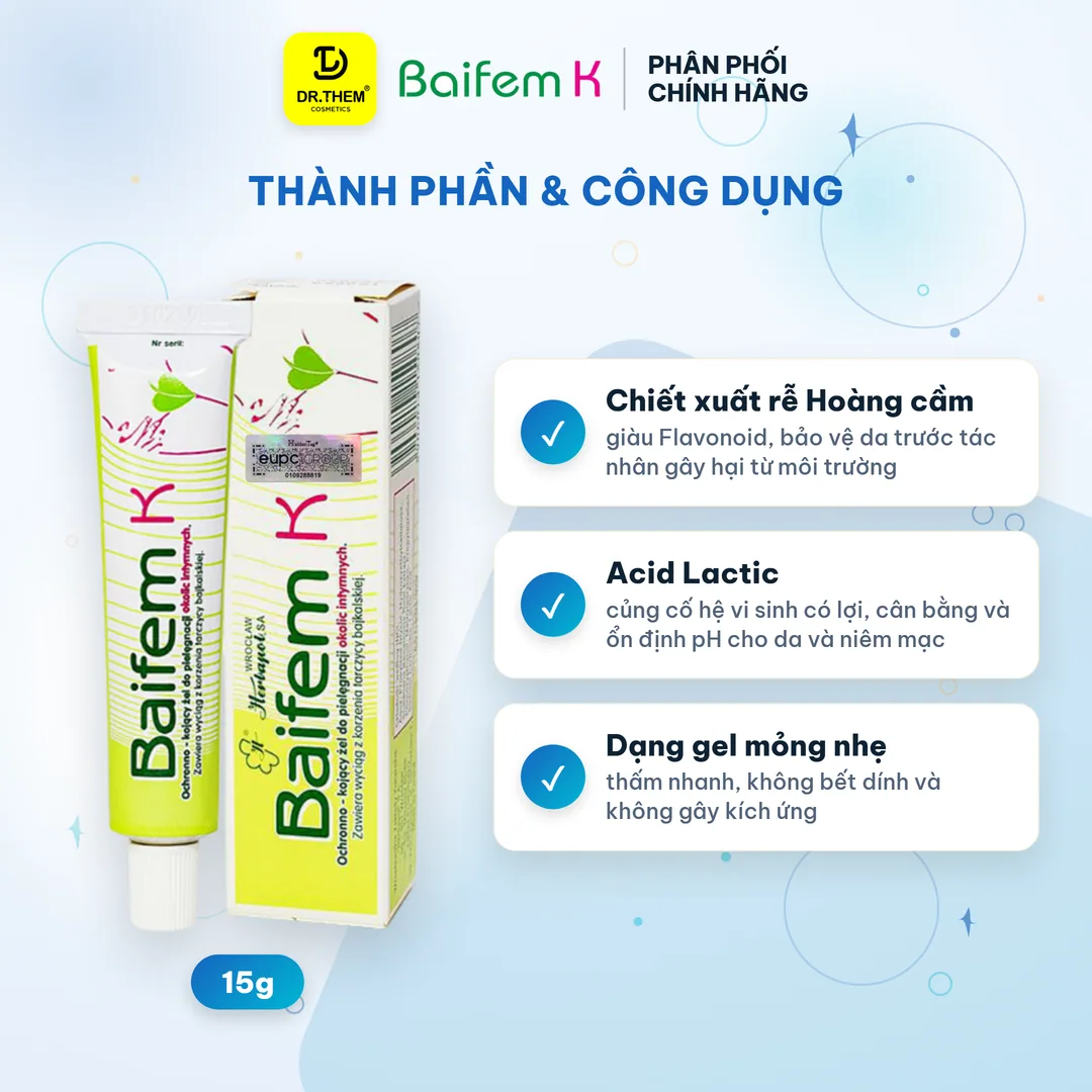 Gel Bôi Da Baifem K Chiết Xuất Hoàng Cầm Làm Dịu Da Bảo Vệ Da Giảm Kích Ứng Mẩn Đỏ Cho Da Nhạy Cảm 15g 5