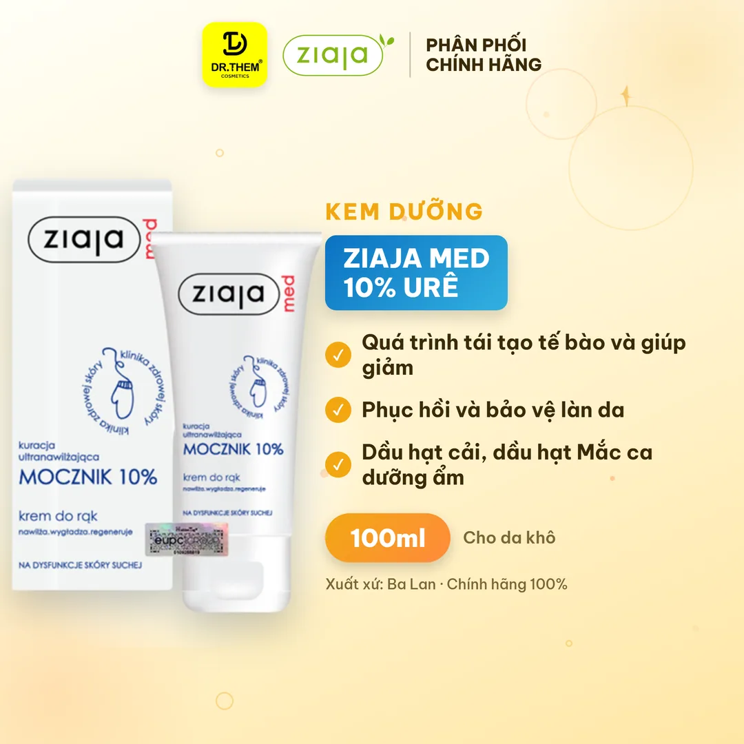Kem Dưỡng Ziaja Med Mocznik 10% Urê Làm Mềm Da Cấp Ẩm Sâu Giảm Khô Bong Tróc Cho Da Khô Sần Sùi 100ml