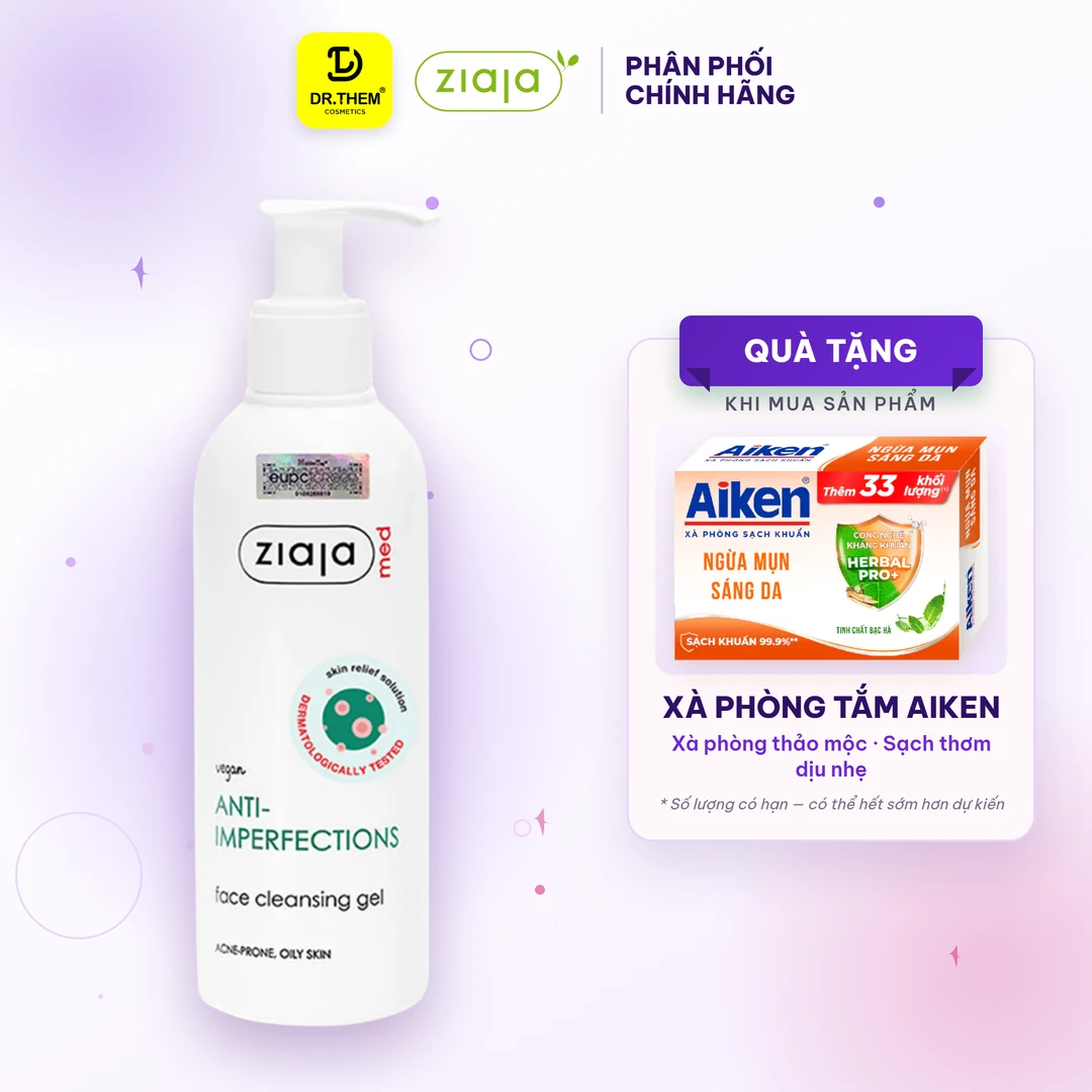 Sữa Rửa Mặt Ziaja Med Anti-Imperfections Cleansing Gel Hỗ Trợ Giảm Mụn Ngừa Khuẩn Kiềm Dầu Cho Da Dầu Mụn 200ml