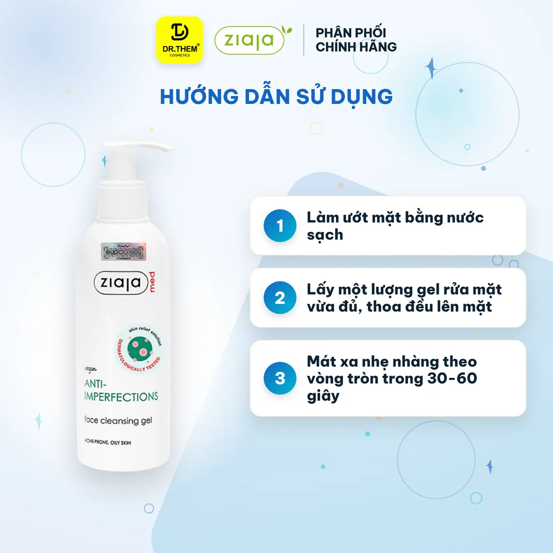 Sữa Rửa Mặt Ziaja Med Anti-Imperfections Cleansing Gel Hỗ Trợ Giảm Mụn Ngừa Khuẩn Kiềm Dầu Cho Da Dầu Mụn 200ml 5