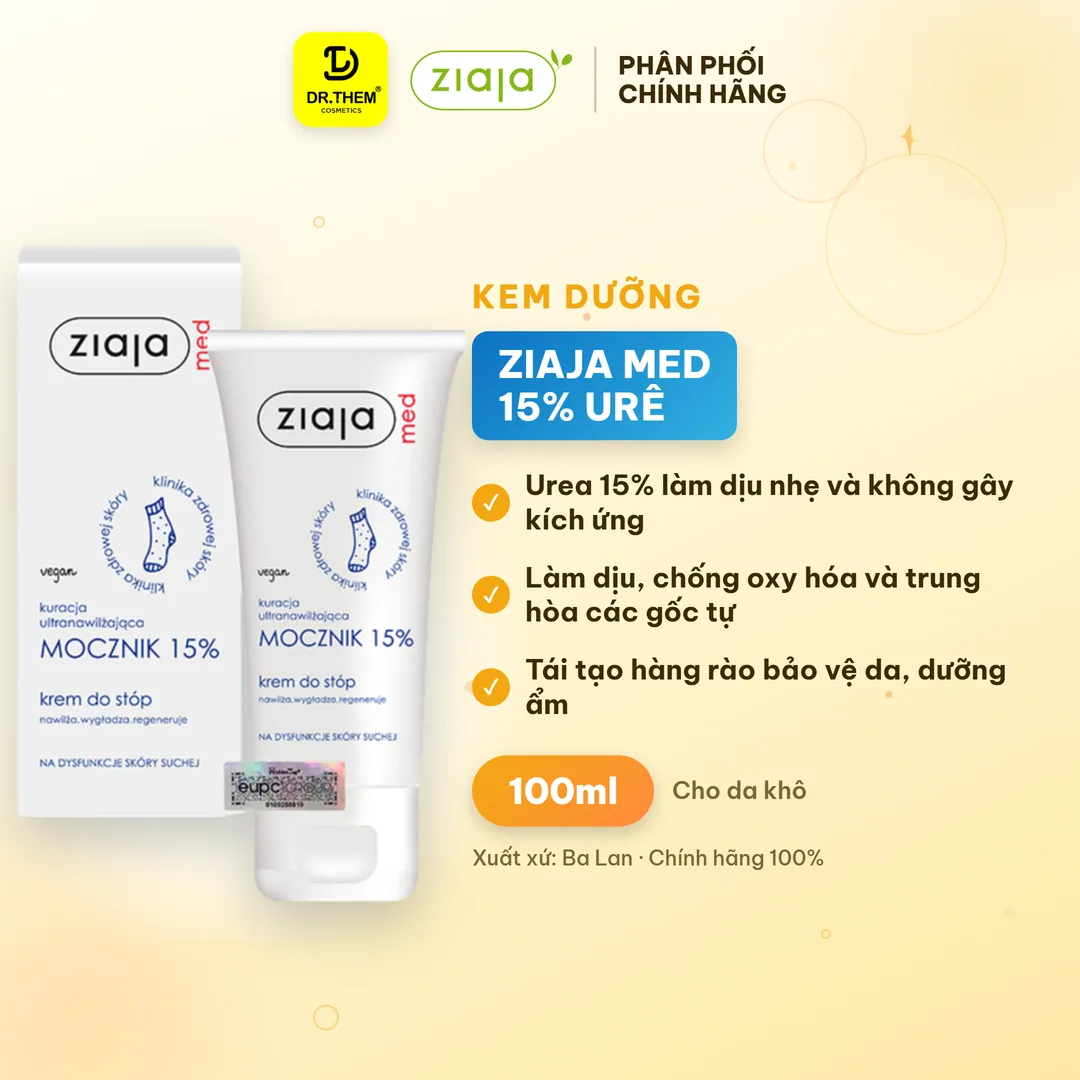 Kem Dưỡng Ziaja Med Mocznik 15% Urê Làm Mềm Da Dưỡng Ẩm Chuyên Sâu Giảm Khô Nứt Nẻ Cho Da Rất Khô 100ml