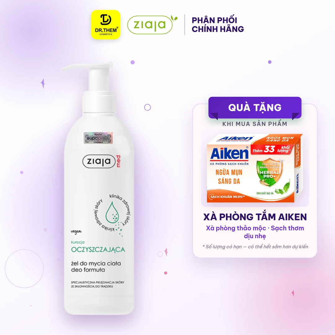 Gel Tắm Ziaja Med Kuracja Oczyszczajaca Deo Formula Làm Sạch Ngừa Khuẩn Hỗ Trợ Giảm Mụn Lưng Cho Da Dầu 400ml
