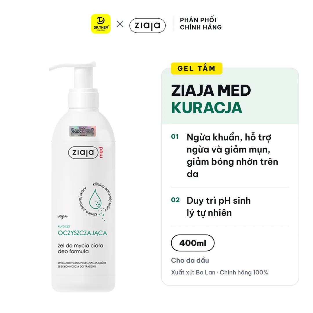 Gel Tắm Ziaja Med Kuracja Oczyszczajaca Deo Formula Làm Sạch Ngừa Khuẩn Hỗ Trợ Giảm Mụn Lưng Cho Da Dầu 400ml – ảnh sản phẩm