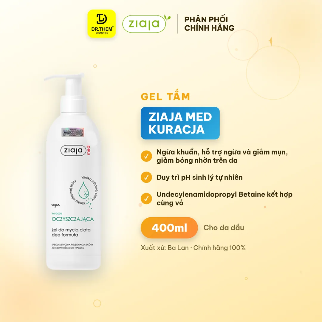 Gel Tắm Ziaja Med Kuracja Oczyszczajaca Deo Formula Làm Sạch Ngừa Khuẩn Hỗ Trợ Giảm Mụn Lưng Cho Da Dầu 400ml