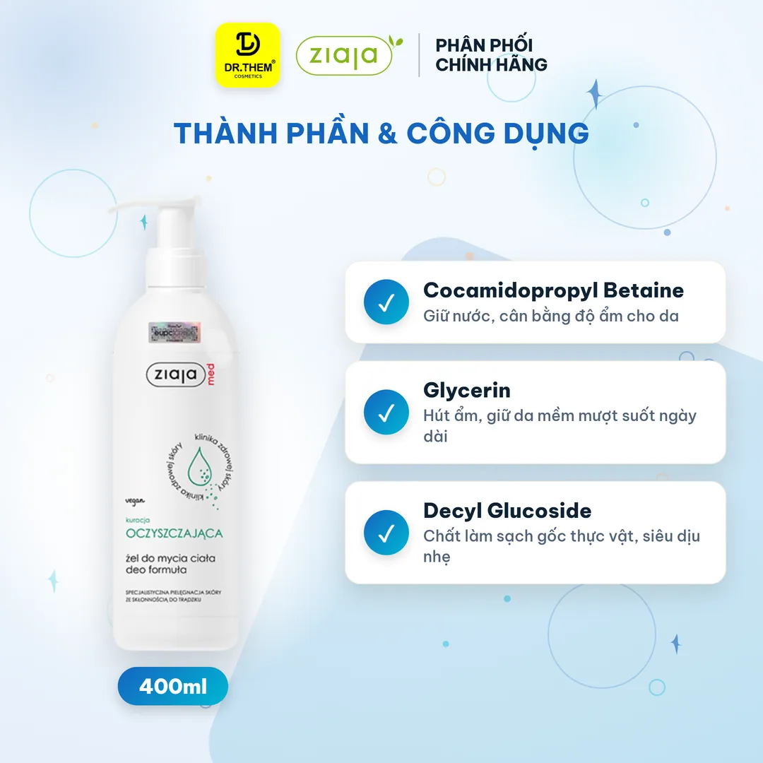 Gel Tắm Ziaja Med Kuracja Oczyszczajaca Deo Formula Làm Sạch Ngừa Khuẩn Hỗ Trợ Giảm Mụn Lưng Cho Da Dầu 400ml 4