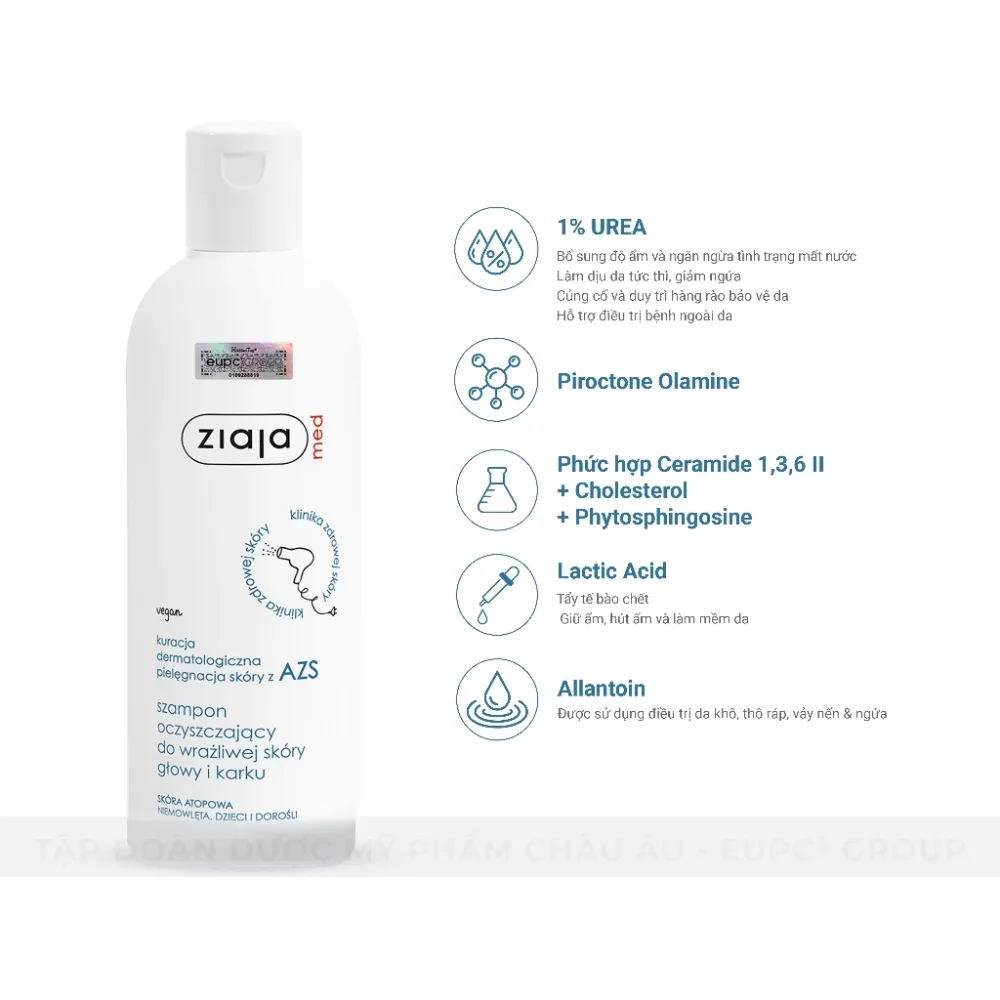 Dầu Gội Ziaja Med Atopic Dermatitis Cleansing Shampoo Làm Sạch Tóc Dịu Nhẹ Da Đầu Giảm Gàu Ngứa 300ml 6