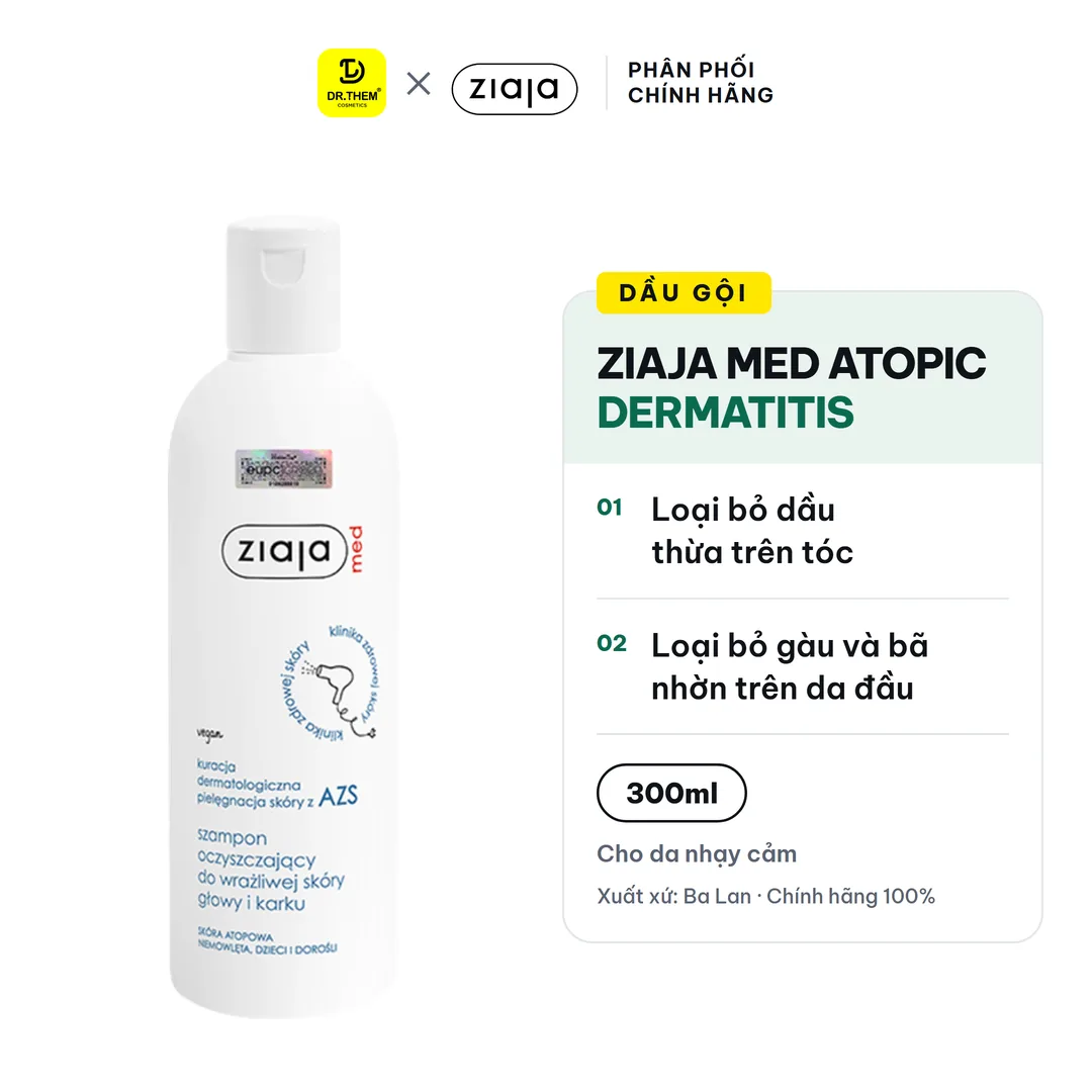 Dầu Gội Ziaja Med Atopic Dermatitis Cleansing Shampoo Làm Sạch Tóc Dịu Nhẹ Da Đầu Giảm Gàu Ngứa 300ml 2