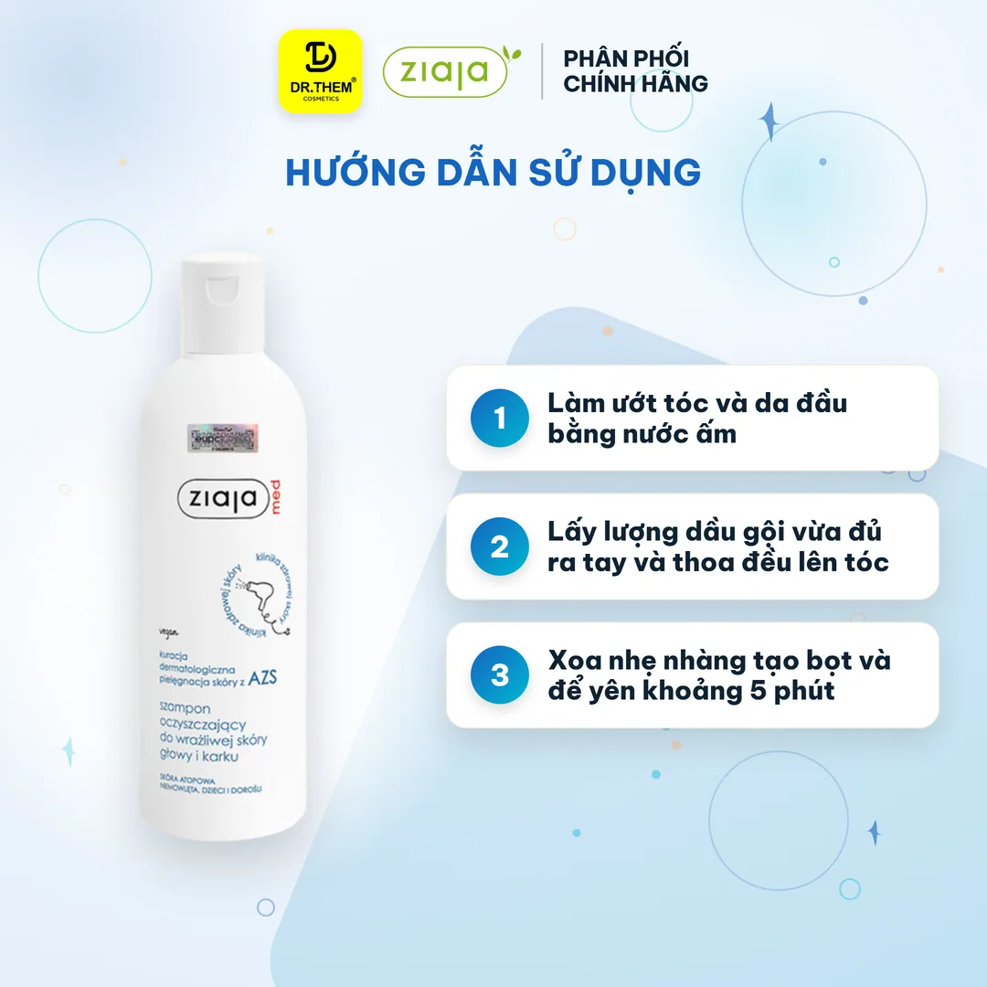 Dầu Gội Ziaja Med Atopic Dermatitis Cleansing Shampoo Làm Sạch Tóc Dịu Nhẹ Da Đầu Giảm Gàu Ngứa 300ml 5