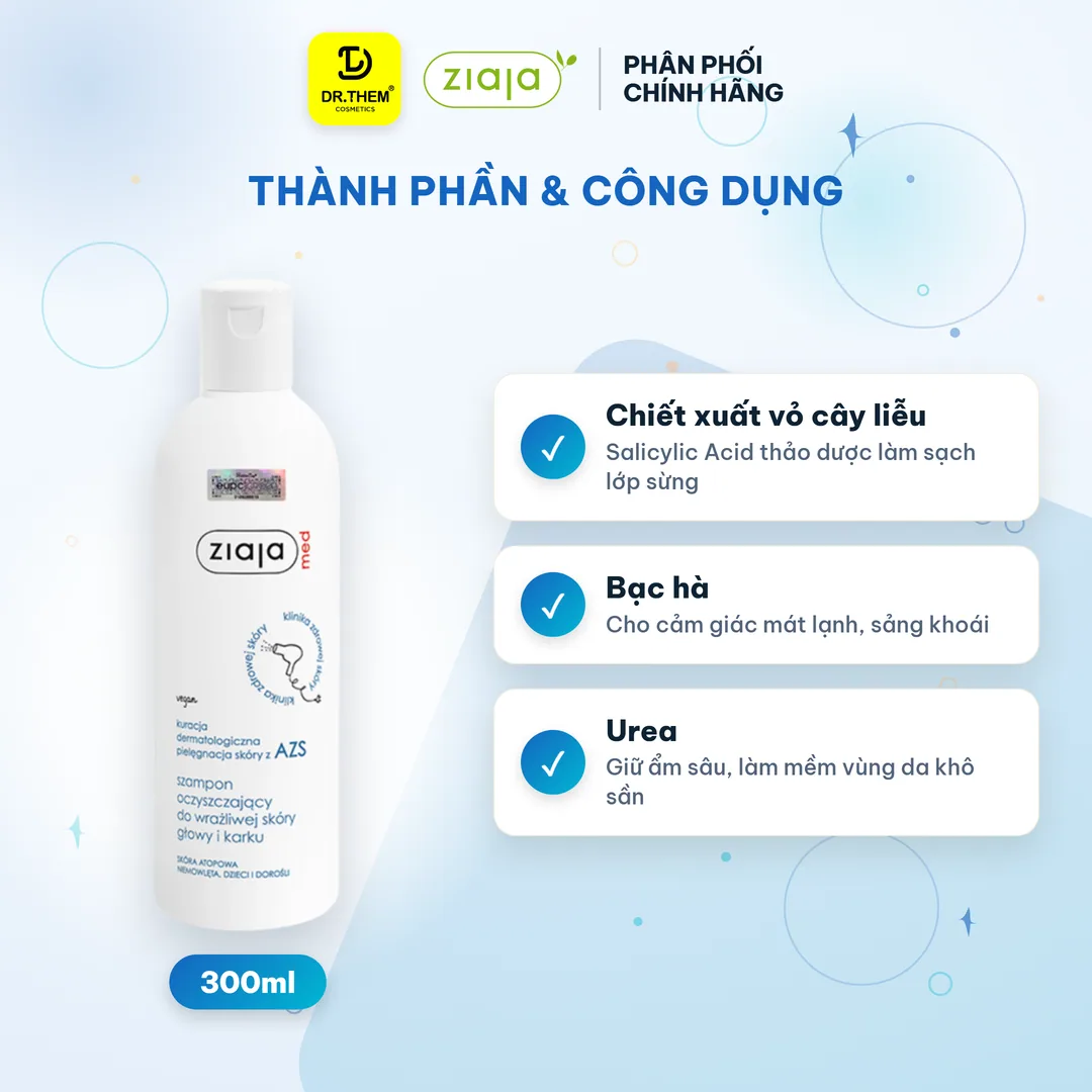 Dầu Gội Ziaja Med Atopic Dermatitis Cleansing Shampoo Làm Sạch Tóc Dịu Nhẹ Da Đầu Giảm Gàu Ngứa 300ml 4