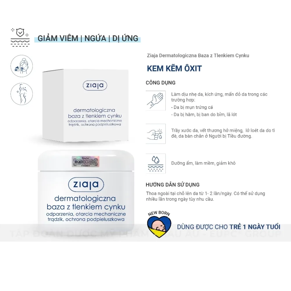 Kem Kẽm Oxit Ziaja Dermatological Base With Zinc Oxide Tạo Màng Bảo Vệ Làm Dịu Da Kích Ứng 80g 6
