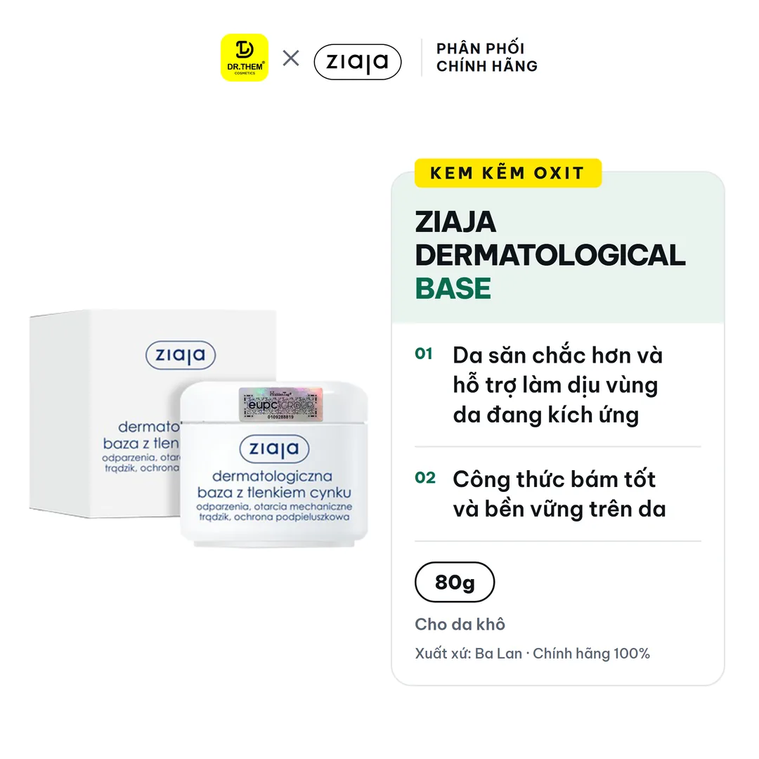 Kem Kẽm Oxit Ziaja Dermatological Base With Zinc Oxide Tạo Màng Bảo Vệ Làm Dịu Da Kích Ứng 80g – ảnh sản phẩm