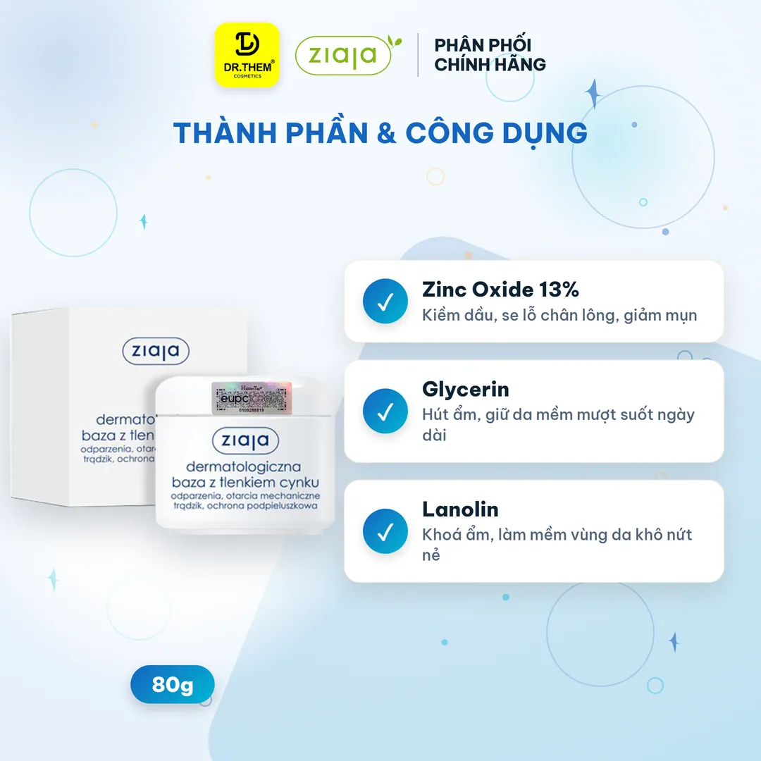 Kem Kẽm Oxit Ziaja Dermatological Base With Zinc Oxide Tạo Màng Bảo Vệ Làm Dịu Da Kích Ứng 80g 4