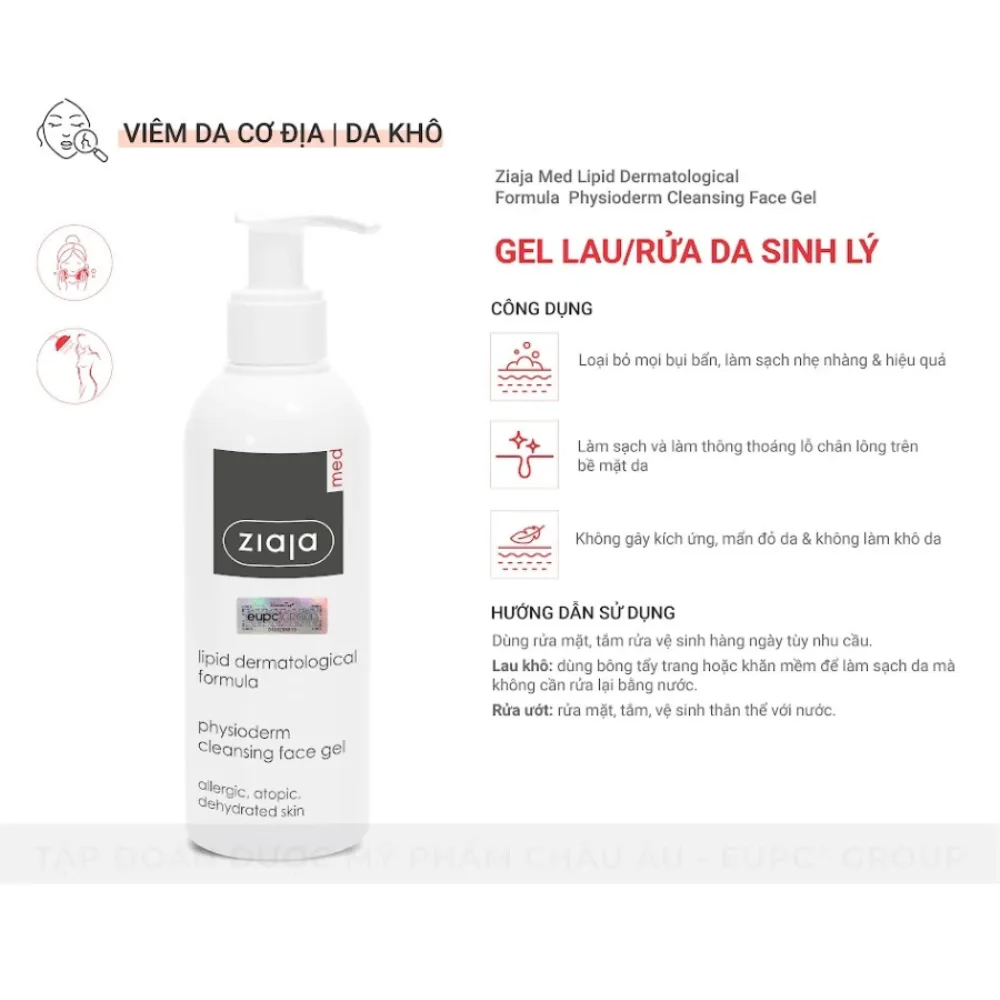 Gel Rửa Mặt Ziaja Med Lipid Physioderm Cleansing Face Gel Làm Sạch Sinh Lý Dịu Nhẹ Cho Da Khô Nhạy Cảm 200ml 5