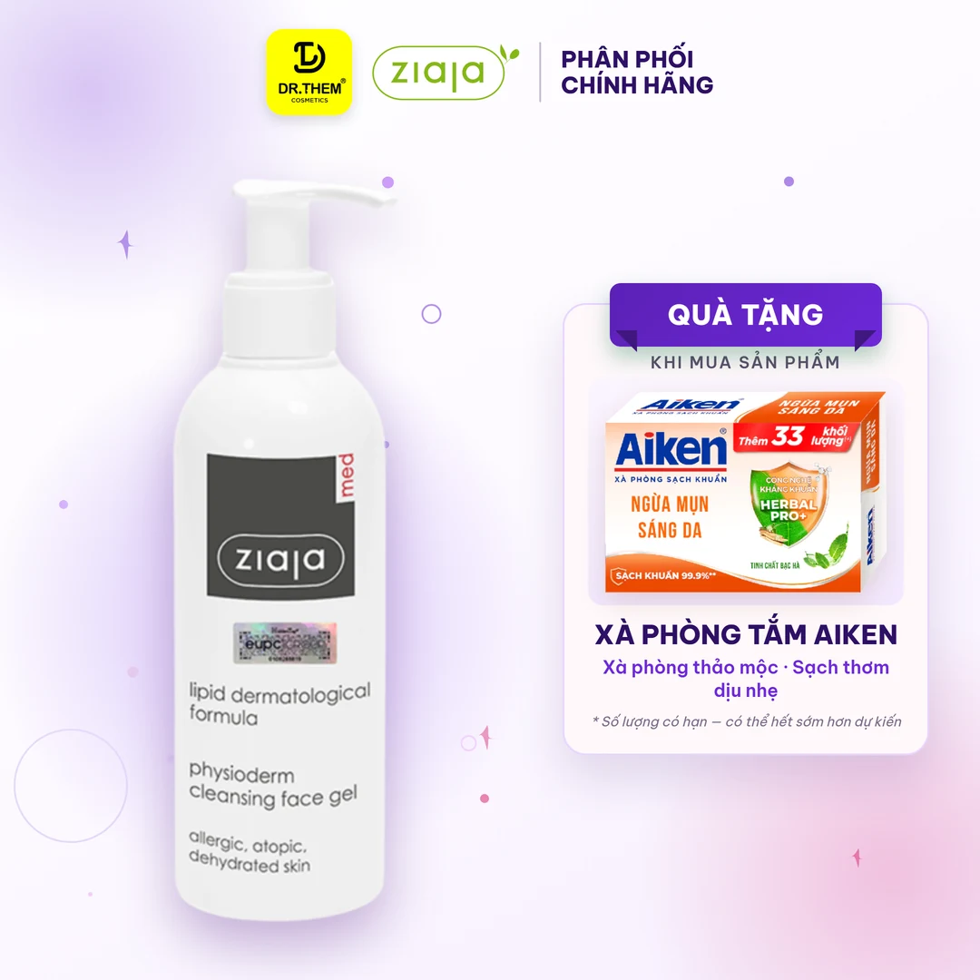 Gel Rửa Mặt Ziaja Med Lipid Physioderm Cleansing Face Gel Làm Sạch Sinh Lý Dịu Nhẹ Cho Da Khô Nhạy Cảm 200ml