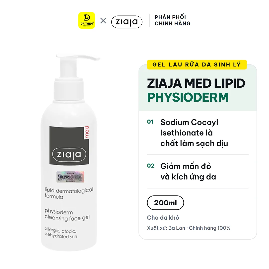 Gel Lau Rửa Da Sinh Lý Ziaja Med Lipid Physioderm Cleansing Face Gel Làm Sạch Sinh Lý Dịu Nhẹ Cho Da Khô Nhạy Cảm 200ml 2