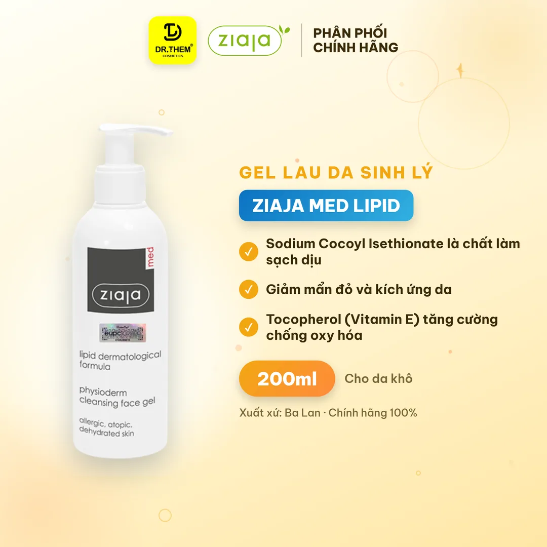Gel Rửa Mặt Ziaja Med Lipid Physioderm Cleansing Face Gel Làm Sạch Sinh Lý Dịu Nhẹ Cho Da Khô Nhạy Cảm 200ml