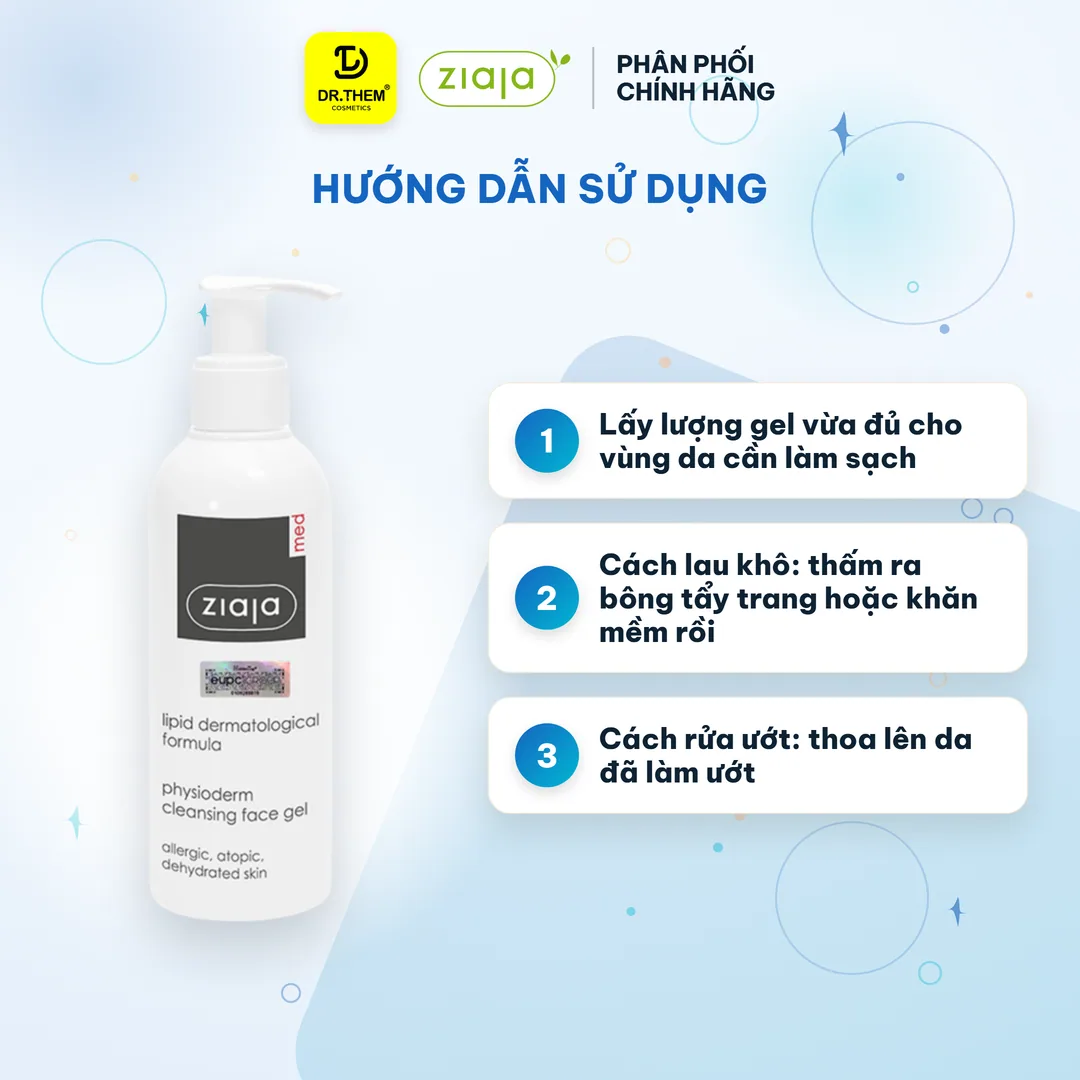 Gel Rửa Mặt Ziaja Med Lipid Physioderm Cleansing Face Gel Làm Sạch Sinh Lý Dịu Nhẹ Cho Da Khô Nhạy Cảm 200ml 7