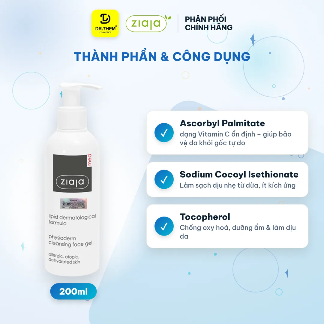 Gel Rửa Mặt Ziaja Med Lipid Physioderm Cleansing Face Gel Làm Sạch Sinh Lý Dịu Nhẹ Cho Da Khô Nhạy Cảm 200ml 6