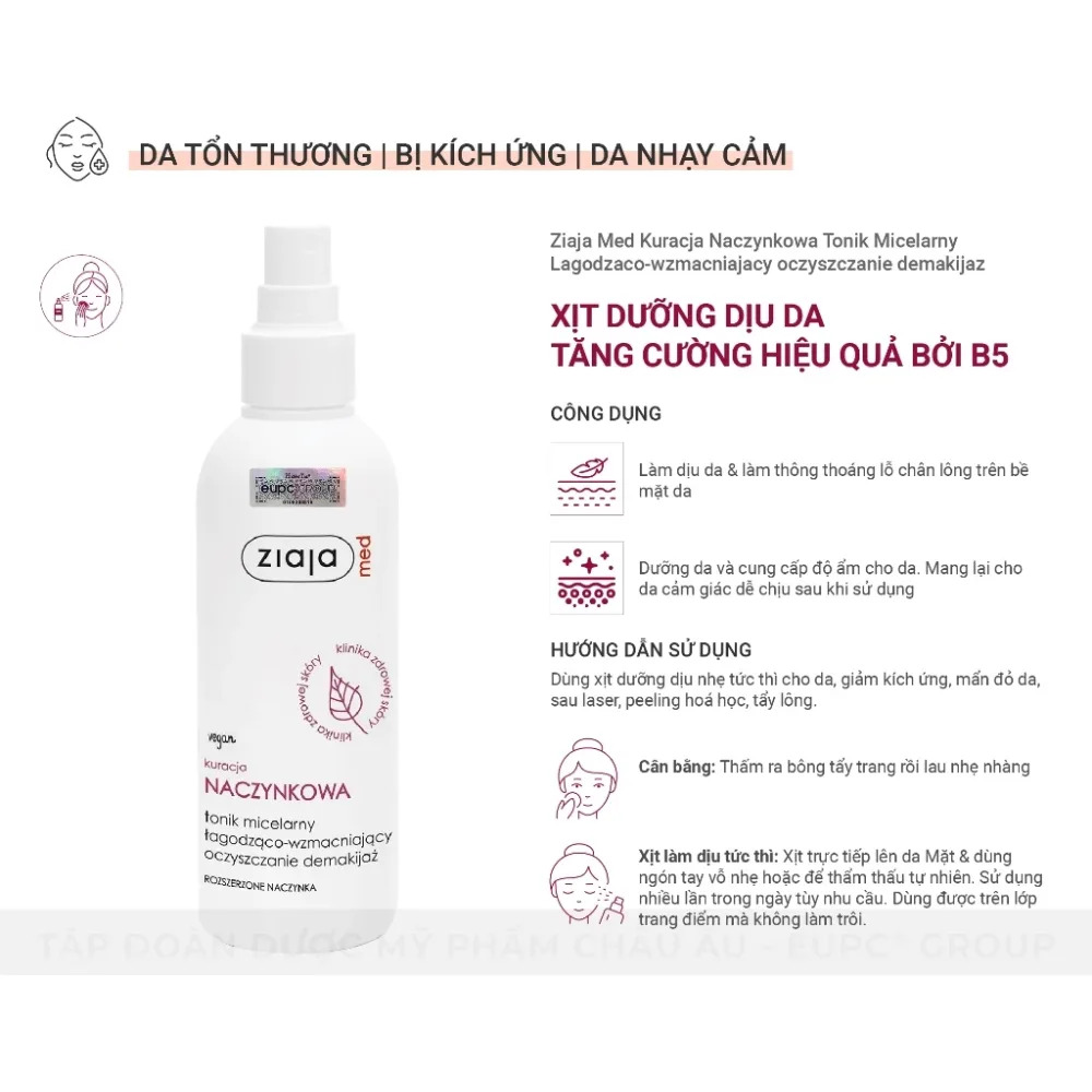 Nước Cân Bằng Dạng Xịt Ziaja Med Kuracja Naczynkowa Tonik Micelarny B5 Làm Dịu Da Giảm Mẩn Đỏ Cho Da Nhạy Cảm 200ml 5
